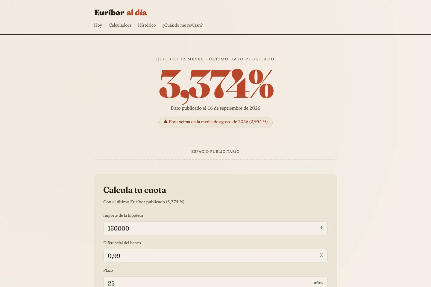 Portada de la web de Euríbor al día (euriboraldia.es)