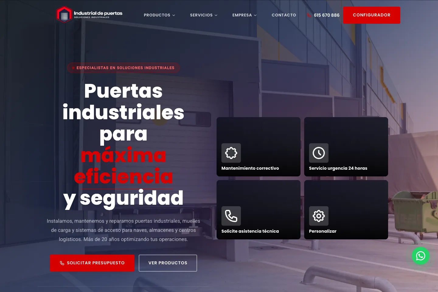 Portada de la web de Industrial de Puertas (industrialdepuertas.es)