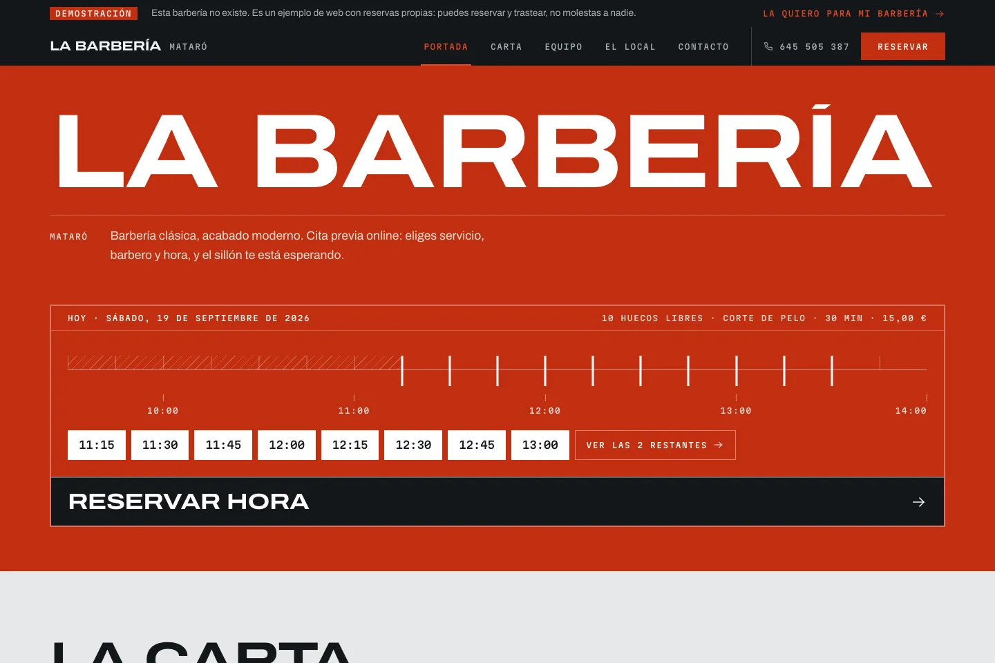 Portada de la web de La Barbería Mataró (labarberiamataro.com)