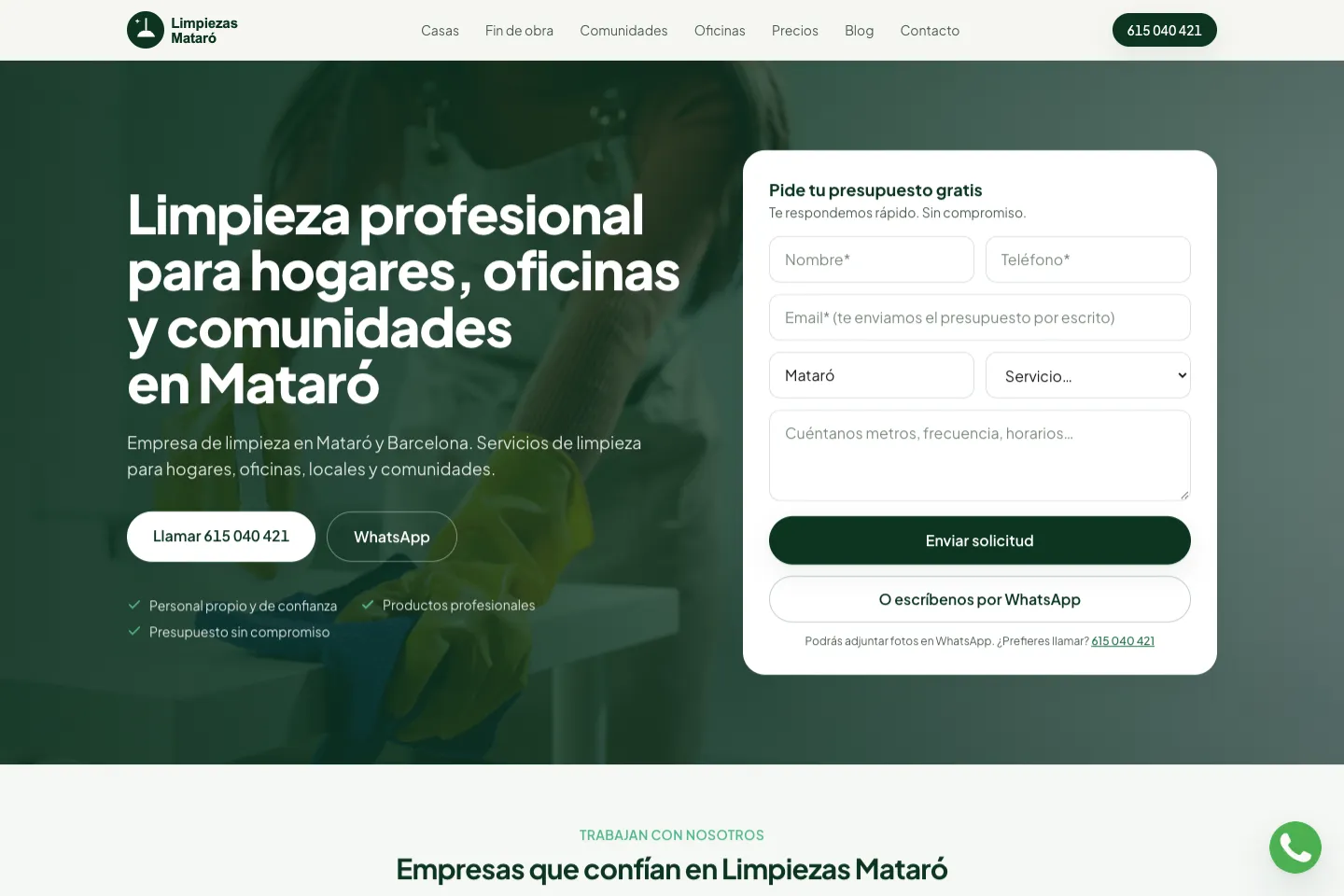 Portada de la web de Limpiezas Mataró (limpiezasmataro.com)