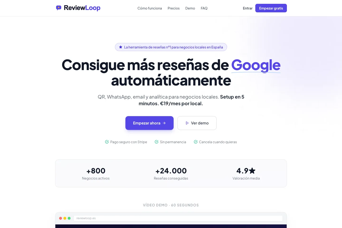Portada de la web de ReviewLoop (reviewloop.es)